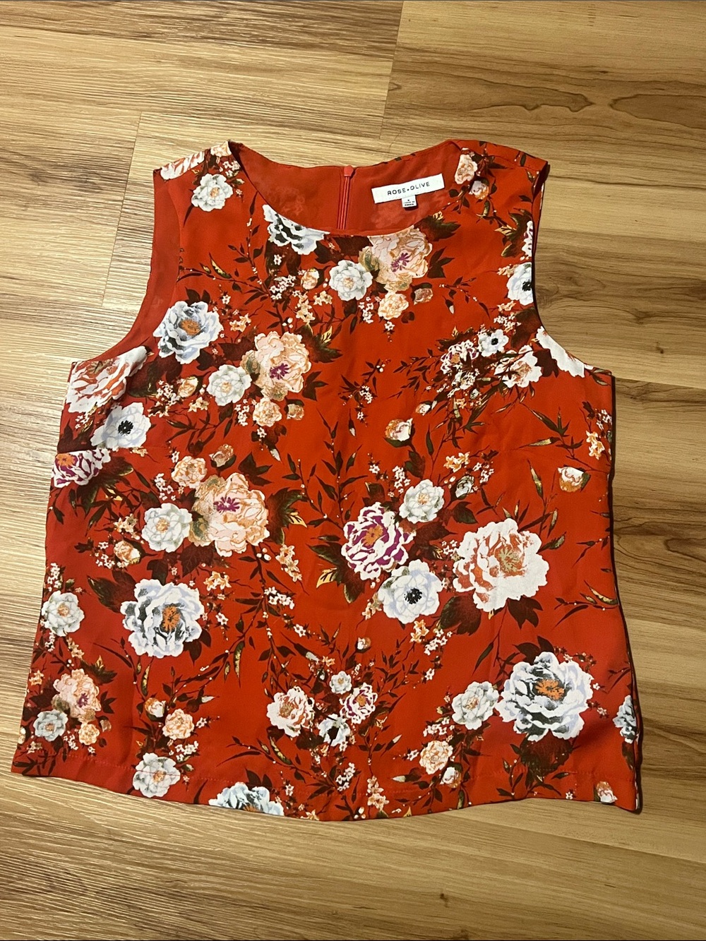 Rose & Olive Red Floral Sleeveless Shell Top